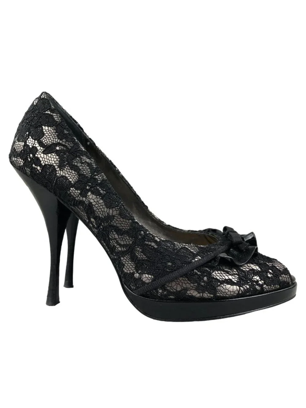 Linea Paolo Women's Size 7.5M Black Floral Lace Peep Toe High Heel Pumps Heels
